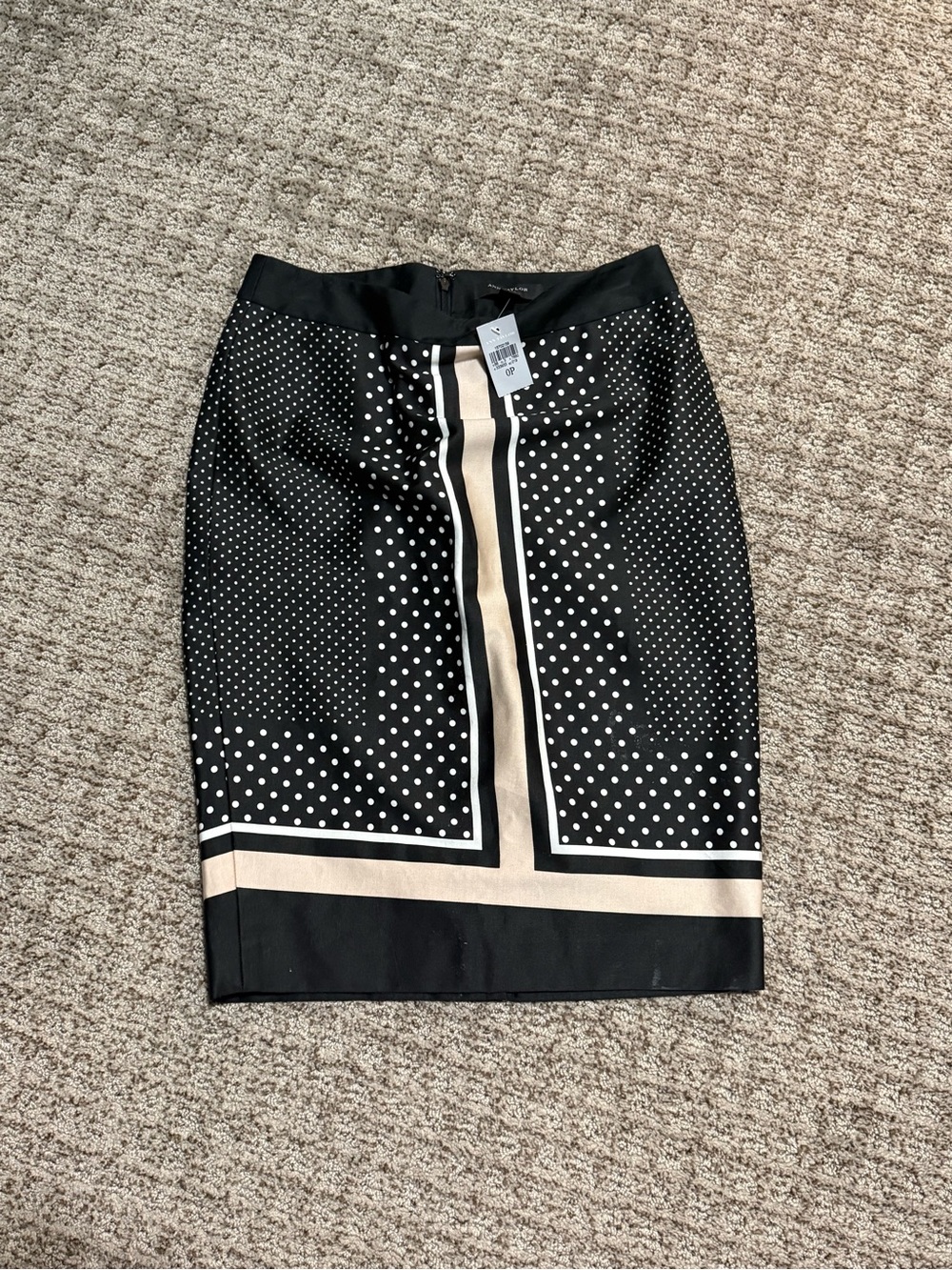 White House Black Market Black Polka Dot Pencil Skirt with Cream Trim